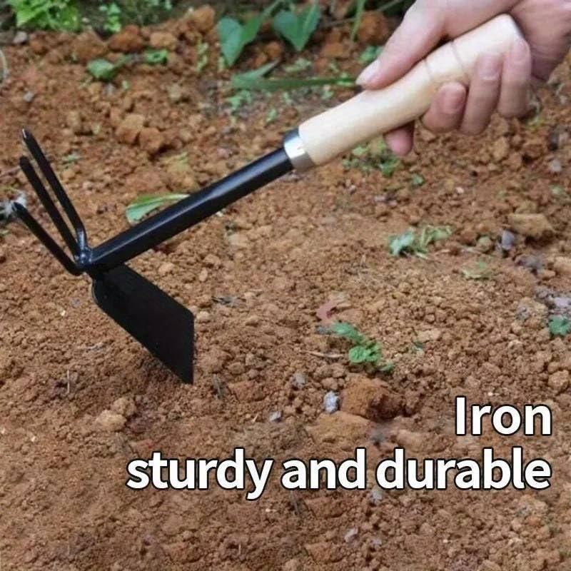 Wooden Handle Dual Hoe & Rake